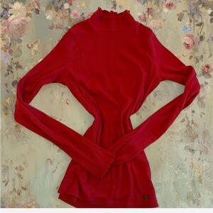 Hollister Red Slim Tee with Ruffled Collar